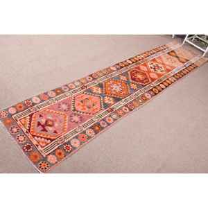 Vintage Rug, 2.5x12 ft <b>Runner</b> Rug, <b>Red</b> Bordered Wool Turkish Rug - Product Image 2