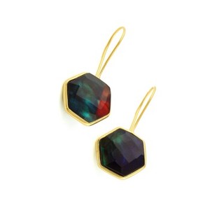 Hot Selling 18K <b>Gold</b> Plated 925 Silver New Design 12mm Ammolite Hydro Quartz Gemstone Bezel Fine <b>Hoop</b> Earrings Jewelry - Product Image 5
