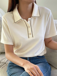 OEM mujeres liso algodón botón Up Polo camisetas para las mujeres Logotipo de diseño personalizado mujeres transpirable Color sólido Casual Polo camisa - Product Image 5