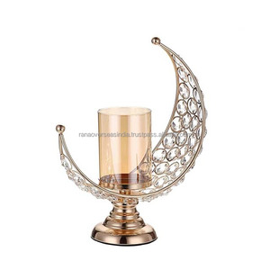Soporte de luz T de media luna de cristal de Metal lujoso de calidad Superior con cubierta de vidrio Centros de mesa elegantes para decoración de fiestas y bodas - Product Image 1