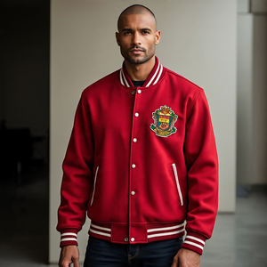 เสื้อแจ็กเก็ตผ้ากำมะหยี่สำหรับผู้ชายเสื้อแจ็คเก็ตทีมตัวแทนแขนเสื้อหนังแบบติดกระดุม - Product Image 4