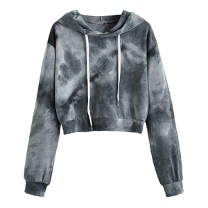 Venta al por mayor de las mujeres Tie Dye Crop Top Sudadera con capucha Nueva llegada Tie Dye Algodón Sudadera con capucha Crop Top Mujeres Sudadera con capucha de manga larga con logotipo personalizado - Product Image 1
