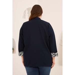 RMG Women's Plus Size Geometric Pattern Woven Polyester Tank Top and Jacket Two-Piece Set in <b>Navy</b> Blue for Spring Summer - Product Image 5