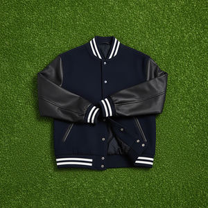 แจ็คเก็ตวาร์ซิตี้คุณภาพสูงสำหรับผู้ชายและผู้หญิง ผ้าแคนวาสปักลาย แขนหนัง แจ็คเก็ตเบสบอลแบบกำหนดเอง แจ็คเก็ตวาร์ซิตี้ตัวอักษร - Product Image 6