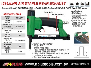 APLUS 1216JLNR Pistola Neumática de Grapas de Aire, Punta Larga, Escape Trasero, Doble Gatillo, Carga Inferior, Tipo 12J, Certificación CE, Aluminio - Product Image 2