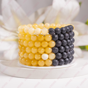 Bracelet de perles rondes de 8 mm en calcite miel de qualité supérieure avec diffuseur en pierre de lave, pierres précieuses naturelles pour la méditation et les fêtes - Product Image 1