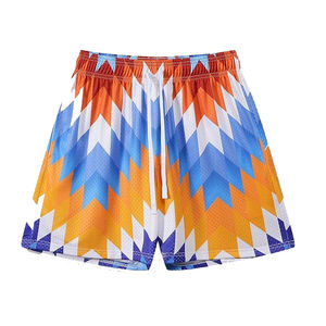 Pantalones Cortos de Malla con Estampado de Sublimación Personalizado para Hombre, Pantalones Cortos de Baloncesto con Diseño Geométrico en Zigzag, Cintura Elástica con Cordón, Secado Rápido - Product Image 1