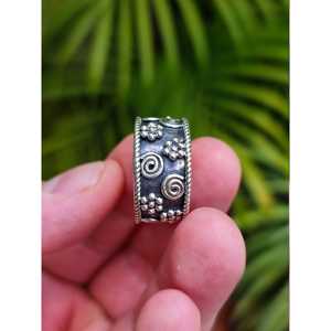 Handmade 925 Sterling <b>Silver</b> Flower <b>Ring</b> Band Boho Style <b>Chunky</b> Thumb <b>Ring</b> 18K Plating Designer Artisans Jewelry Gift for Women - Product Image 5