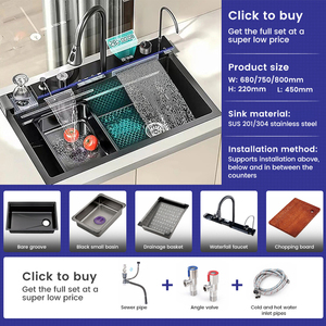 <span class=keywords><strong>Lavello</strong></span> da <span class=keywords><strong>Cucina</strong></span> Intelligente a Cascata in Acciaio Inox SUS 304/201 di Alta Qualità con Lavatazze Integrato, Certificato CE, per Uso Domestico - Product Image 3