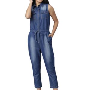 Conjunto de Dos Piezas de Mezclilla para Mujer, Diseño Personalizado, Color Liso, Top Corto, Corte Ajustado, Color Azul, Patchwork - Product Image 1