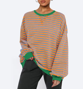 <b>Women's</b> Streetwear Trend Pullover Fashion Round Neck T Shirt Striped Sweatshirt Loose Lantern Sleeve <b>Top</b> high quality - Product Image 3