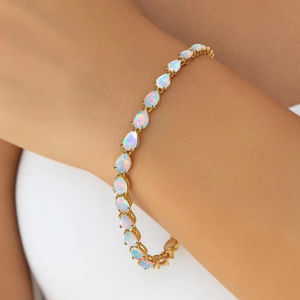 Bracelet de tennis en argent avec pierre précieuse opale éthiopienne blanche Bracelet en opale naturelle Cadeau de naissance fait à la main pour maman - Product Image 5