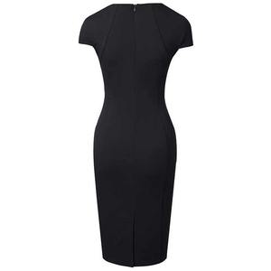 Última Midi elegante color sólido señoras hasta la rodilla vestido de trabajo Formal barato modesto ropa de oficina mujeres vestidos de carrera - Product Image 6
