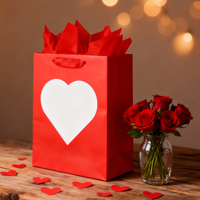 Hartvormige cadeauwinkeltasjes, medium formaat, met lintjes, van papier, voor Valentijnsdag, verjaardag, bruiloft & feest, gemaakt in China