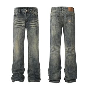 <span class=keywords><strong>Jeans</strong></span> <span class=keywords><strong>Larghi</strong></span> da Uomo Ingrosso Street Retro in Denim Grezzo Lavaggio Argilla Gialla Effetto Invecchiato Slim Flare Dritti con Patch in <span class=keywords><strong>Pelle</strong></span> Personalizzata - Product Image 3