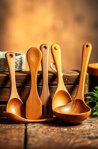 Juego de cucharas de madera de primera calidad diseñadas para mezclar y servir todo tipo de alimentos y platos fácilmente - Product Image 4
