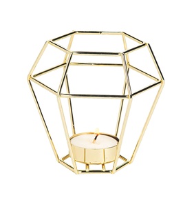 Nouvelle lanterne à bougie en métal conçue dans un cadre en fil fini or avec forme géométrique pour la décoration intérieure et extérieure - Product Image 1