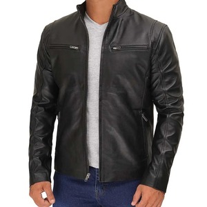 Custom <b>Retro</b> Classic Blue <b>Leather</b> Racing <b>Jacket</b> for Men Casual Winter Oem Logo Patch Design Motorcycle <b>Jacket</b> - Product Image 3