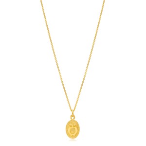 Collar con Colgante Ovalado Liso con Diseño de Búho, Chapado en Oro de 22K, Hecho a Mano en Turquía, Venta al por Mayor, Joyería de Plata de Ley 925 - Product Image 1