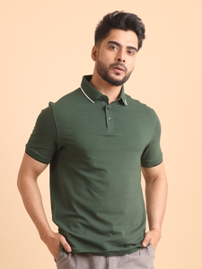 Piqué mercerisé élégant pour col polo demi-manche T-Shirt motif solide confortable 100% coton Olive tricoté tissu pour tout - Product Image 3