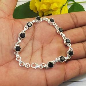 Solid 925 Sterling Silver Bracelet Handmade <b>Fine</b> Silver Jewelry with Black Onyx Gemstone Gold Plated Wedding Gift - Product Image 2
