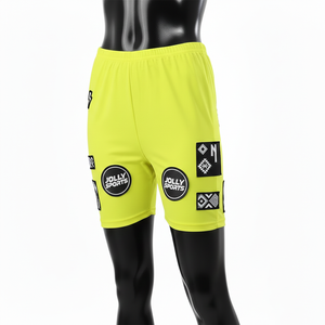 Shorts deportivos para mujer, tela premium de poliéster y spandex GSM, color amarillo neón, logotipo de silicona termoadhesivo, ajuste activo. - Product Image 4