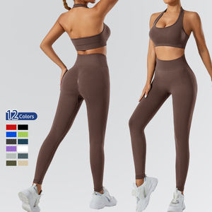Sport deux pièces costume femmes sans manches haute élastique Gym serré vêtements d'entraînement sans couture femmes ensembles d'entraînement Fitness Yoga ensemble - Product Image 1
