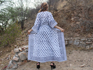 Caftan écologique 100% coton bloc de main imprimé bordure élégante confortable décontracté Boho modeste pur vêtements indiens caftan - Product Image 5