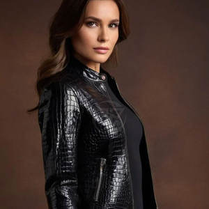 Stylish Embossed Leather <b>Jacket</b> with Polished Texture Knitted Breathable <b>Lightweight</b> Eco-Friendly <b>Women's</b> Design - Product Image 4