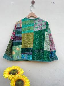 Boho Kantha Patchwork Floral Réversible Coton Veste Matelassée À La Main Bloc Imprimer Manteau D'hiver Élégant Léger Survêtement - Product Image 4