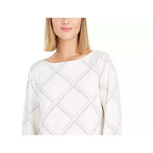 Cardigan da Donna Charter Club a Quadri Bianchi, Taglia Grande, Stile Vintage Casual con Bottoni, Lungo per Primavera e Inverno - Product Image 2