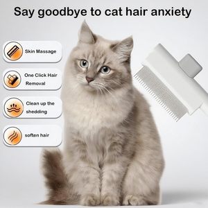 <b>Simple</b> Style Pet Grooming Combo with Release Button Dense Teeth Stainless Steel Flea Comb Long Short Teeth Gel for Hair Removal - Product Image 4