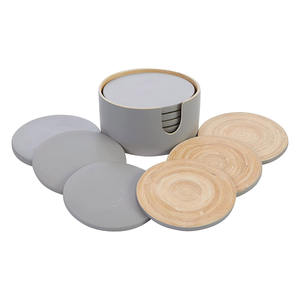 Customise logo & size <b>drink</b> <b>coasters</b> spun coil bamboo <b>coaster</b> with holder set drinkware supplies - Product Image 1