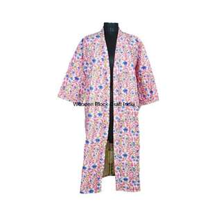 Kimono en coton Kantha, veste en coton Kantha faite à la main en Inde, vêtement de plage, robe longue en coton Kantha cousue à la main, peignoir - Product Image 5