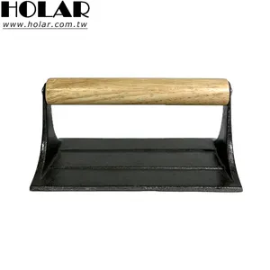 [Holar] Taiwan Made Cast Iron Meat Grill Press with Wooden Handle