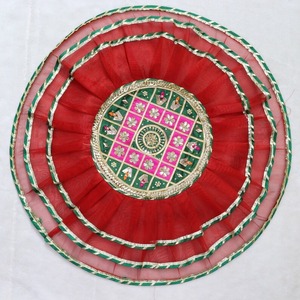 Couverture traditionnelle artisanale pour thali de puja, filet pour thali, thali posh avec gota, cadeaux de retour pour puja, accessoires pour temple et maison, emballage cadeau en tissu - Product Image 2