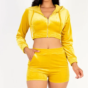 Femmes Sexy Club débardeurs couleur unie velours Spaghetti Strap Tops + Shorts femmes pantalons courts ensemble deux pièces ensemble costumes - Product Image 1