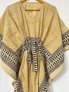 ผ้าฝ้ายอินเดียทำด้วยมือชุดคลุมยาวคอวียาวสำหรับใส่ไปงานเลี้ยงพิมพ์ลายด้วยมือยาวคลุมพื้น - Product Image 3