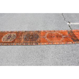 2.5x13.6 ft <b>Runner</b> Turkish <b>Rug</b>, Orange Floral Vintage <b>Rug</b> - Product Image 3