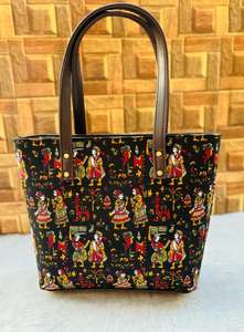 Natural Cotton Printed Cotton <b>Tote</b> With PU and Double Partition With Back <b>Zip</b> Pocket Essential for Daily Life & Professional Use - Product Image 2