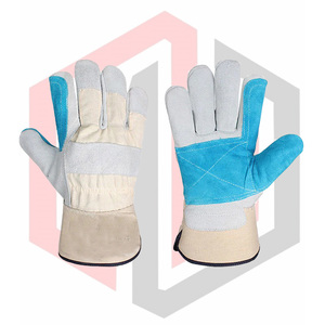 Gants de travail de sécurité robustes en cuir croûte bleus, paume renforcée, qualité industrielle, anti-chimiques, résistants à la chaleur, sans silicone - Product Image 1
