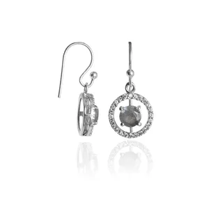 Boucles d'oreilles pendantes en argent 925, cercle rond en cristal et strass, bijoux classiques pour femmes, à porter au quotidien - Product Image 1