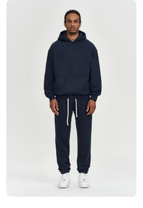 Ropa de calle personalizada de peso pesado, chándal holgado, chándal liso de algodón 100% para hombres, conjunto de pantalones de chándal y Sudadera con capucha de peso pesado - Product Image 3