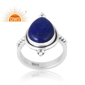 แหวนเงินแท้ 925 ประดับพลอยลาพิสลาซูลีธรรมชาติ งานฝีมืออินเดีย แหวนซ้อนได้ ออกแบบตามสั่ง สำหรับผู้หญิง ของขวัญสำหรับเธอ - Product Image 1