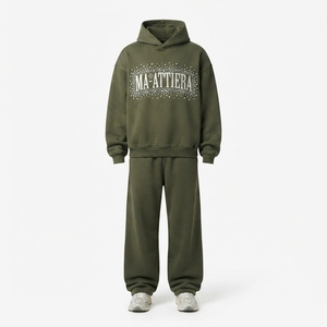 Conjunto de Sudadera con Capucha y Pantalones Deportivos Color Verde Oliva para Hombre, Personalizado, de Algodón y Felpa, Ropa Deportiva Urbana, Venta al Por Mayor OEM - Product Image 3