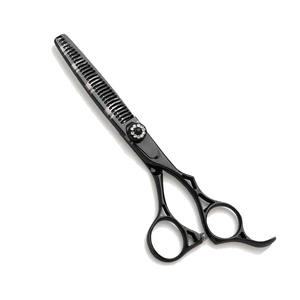 Ciseaux amincissants professionnels 5.5 pouces cisaillement amincissant enduit de couleur noire avec repose-doigt fixe et vis fantaisie - Product Image 1