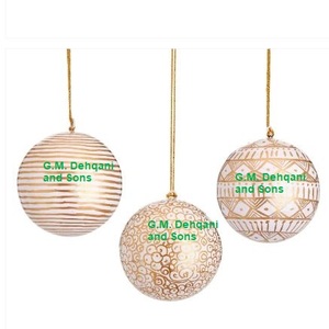 Cachemire fait à la main 8 cm décor de noël Unique Nature-thème papier mâché boules boules ornements et arbre support accessoires - Product Image 1