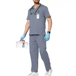 Haute qualité hommes gommage ensembles uniforme meilleur Design hôpital marque privée gommages uniforme médical