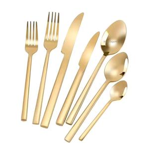 Juego de Cubiertos de Latón chapado en oro con mango cuadrado largo para el hogar y la boda - Product Image 1