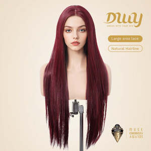 Seraphine-DWY 28-Inch Silky Straight Burgundy Lace Front <b>Wig</b> 13x6 Free Part with Transparent Lace - Product Image 2